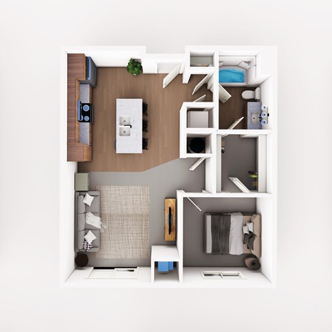 Floor plan for 1 bed, 1 bath, 742 sqft